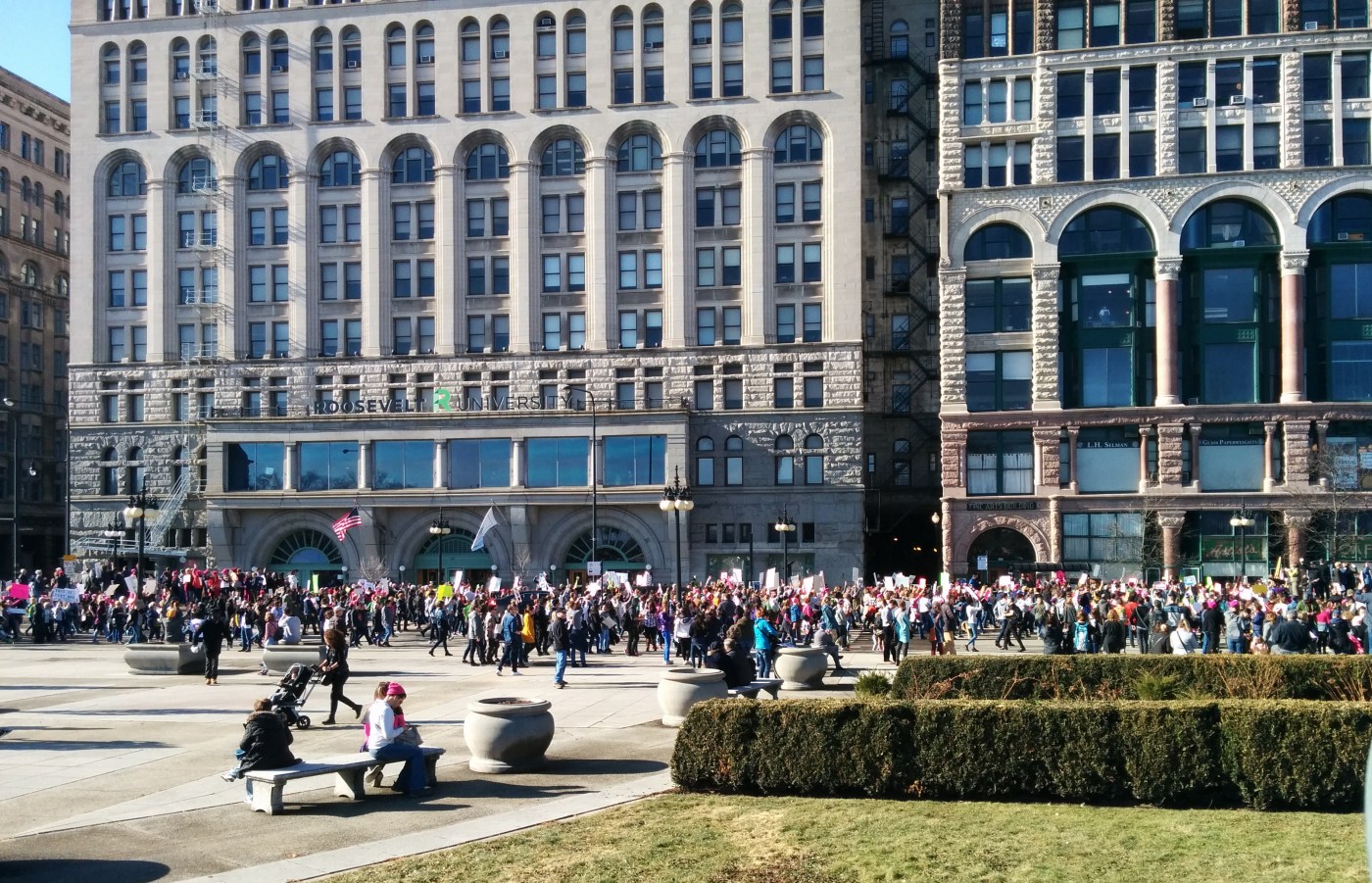 Marchers in downtown Chicago, Jan 2017